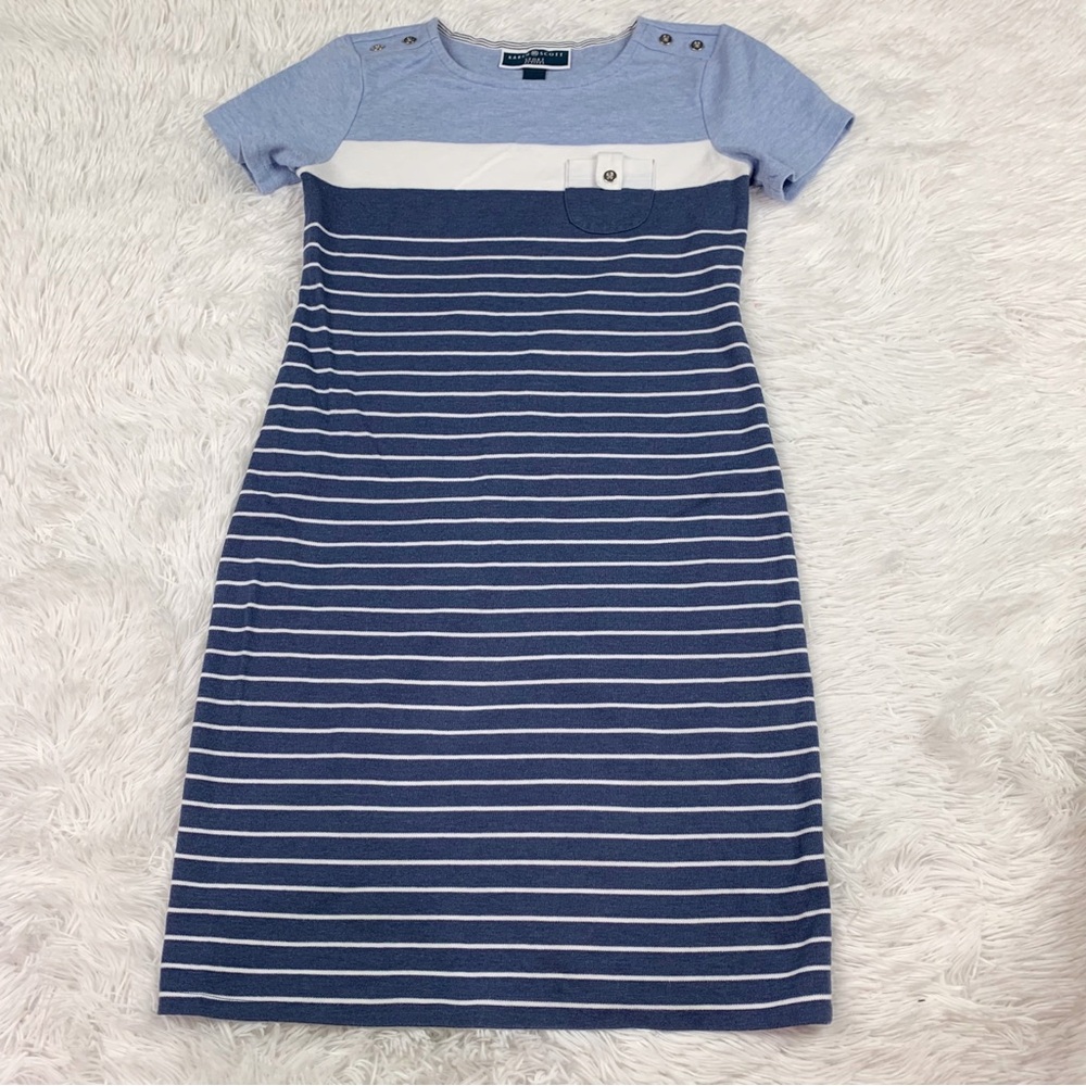 Karen Scott sport Petite short sleeve striped t shirt dress pocket crew neck
